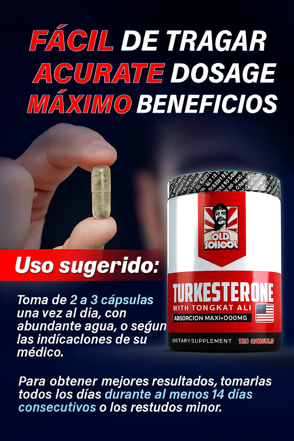 Turkesterone™ Gana Masa Magra, Fuerza y Rendimiento sin Efectos Secundarios (120 Capsulas)